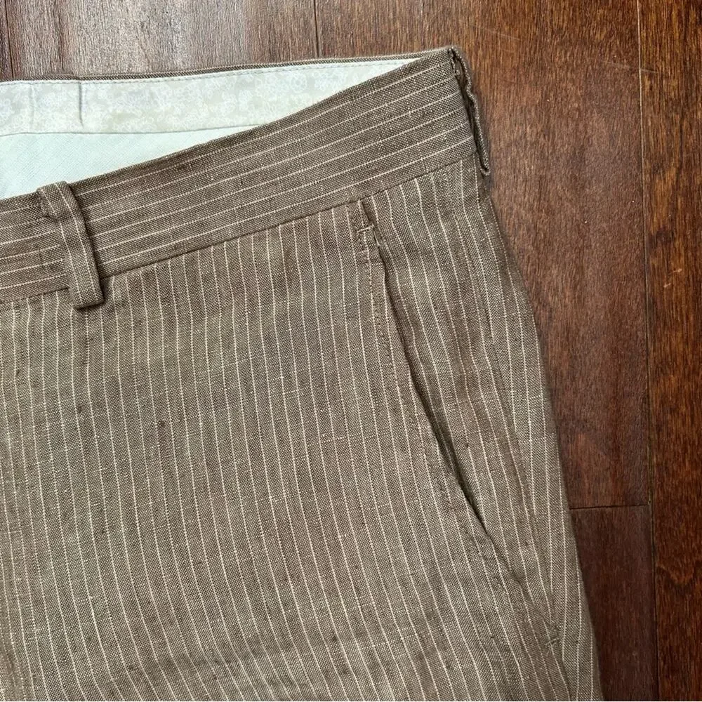 Bar III Men's 100% Linen Tan Pinstripe Pants, Size 42L
